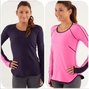 Lululemon Runder Under Reversible Long Sleeve Raspberry Glo Lite RULU Sz Small
